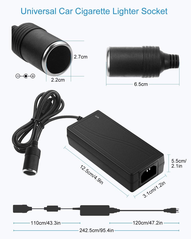 ALITOVE محول AC إلى DC 12V 5A 60W محول من 110V إلى 12V محول ولاعة سجائر إلى قابس حائط محول 120V AC إلى DC للأجهزة الصغيرة مثل مكنسة السيارة، جهاز تدليك، مروحة، شاحن سيارة MP3 وأجهزة أخرى تحت 60W - Image 3